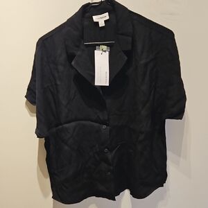 Fra K And Oak Classic Black Cropped Button-Down Shirt